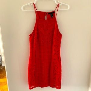 Red lace body on mini dress